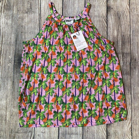 Bouffants & Broken Hearts Women’s M Linen Tank Top Flamingo Print Tunic Pink - Picture 1 of 6